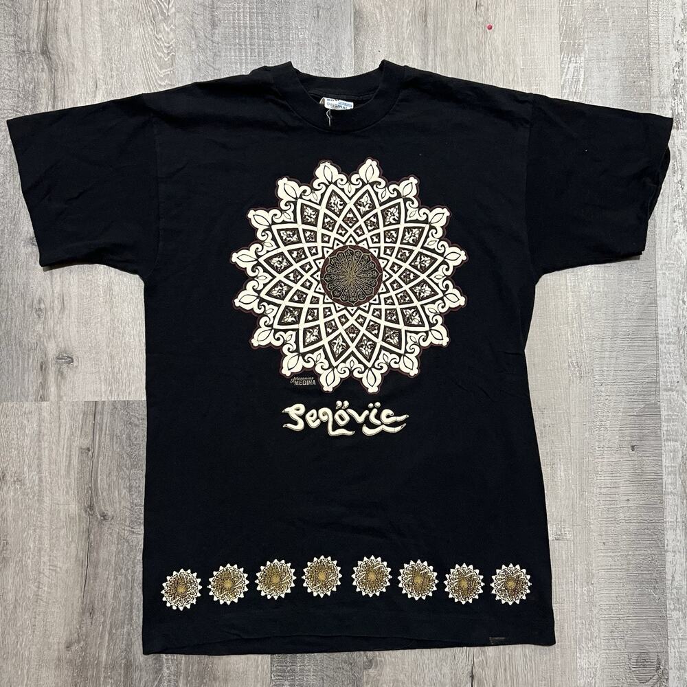 VTG Segovia Spain Mandala Black 90s Puff Print Artesanias Medina Geometric Shirt